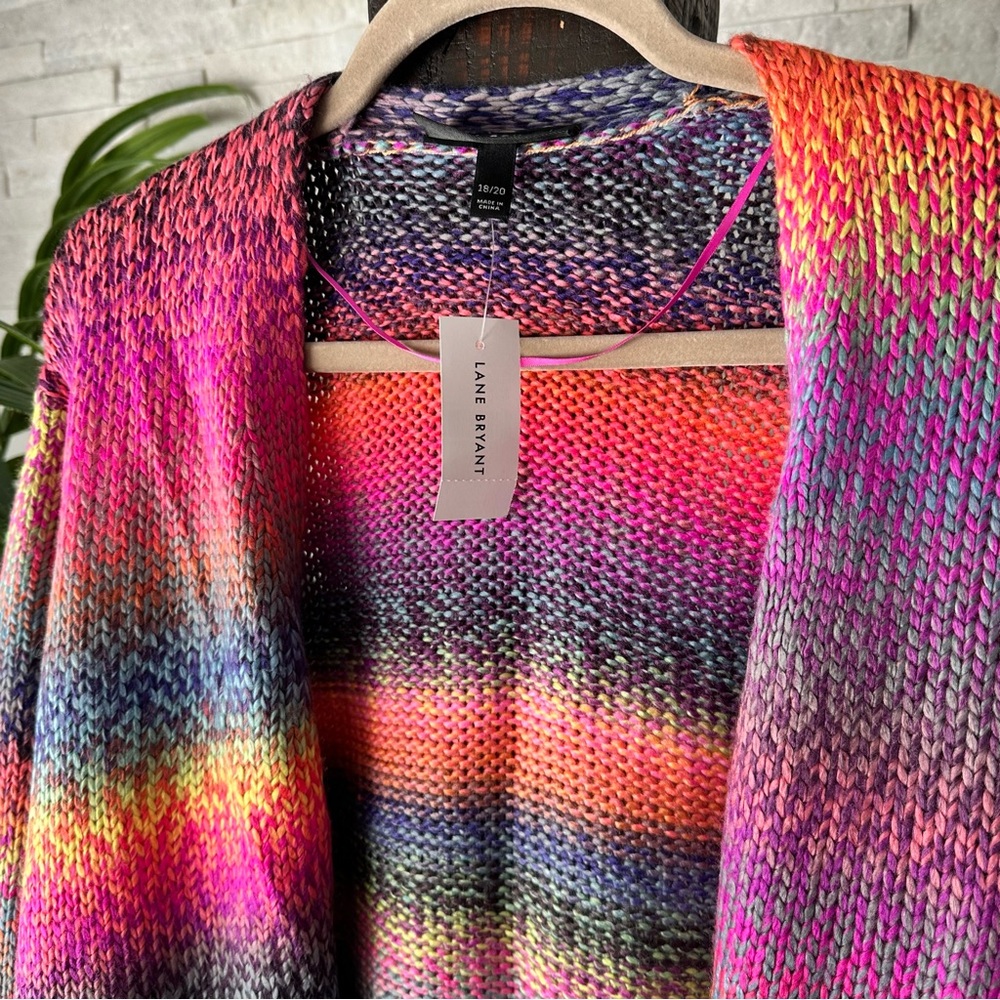 Lane Bryant Knit Vibrant Rainbow Open Front Carden Sweater 18/20 New with Tags - Picture 4 of 7